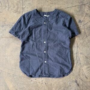 3Sixteen Wool Short Sleeve Collarless Baseball Shirt in Grey Medium